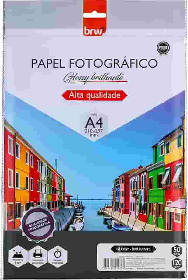 Papel Fotográfico Glossy Brilhante 120g com 50 Folhas, BRW
