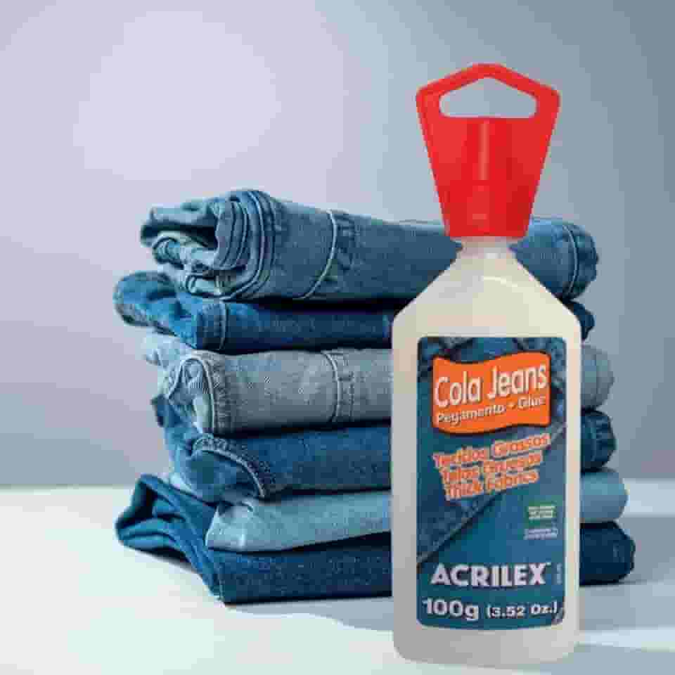 Cola Jeans 100g – Para Jeans, Lonas e Tecidos Grossos – Não Tóxica, Transparente, Forte Aderência e Alta Durabilidade para Reparos e Customizações