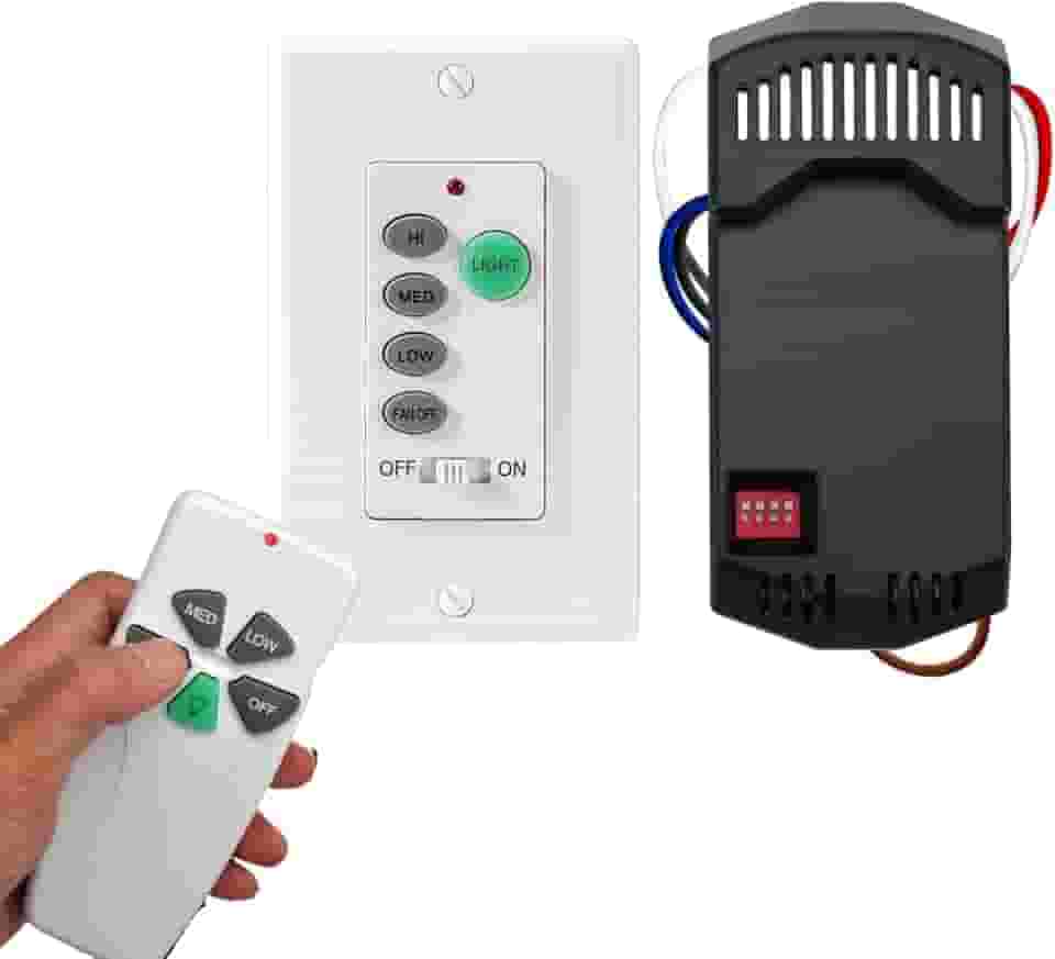 Interruptor universal de parede para ventilador de teto + kit de controle remoto, kit de transmissor e interruptor DIP 53T com 3 velocidades ajustáveis, regulador de intensidade de luz,