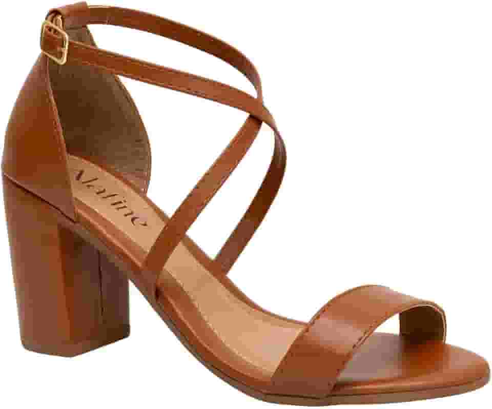 Sandália Feminina Salto Bloco Grosso Moda Casual Básico Brilho Confortável