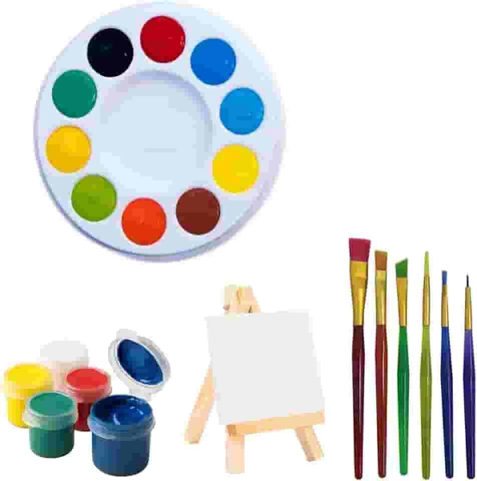 Kit Completo de Pintura - Paleta Godê + Pincel + Tela com Cavalete + Tintas Guache (Kit Completo de Pintura)