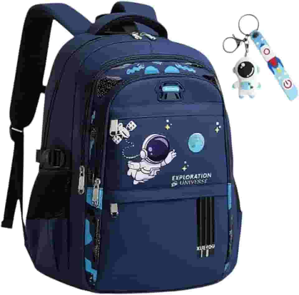 Mochila Escolar Infantil Astronauta, Impermeável, Ortopédica, Azul, preto e Verde, Design Espacial (AZUL)