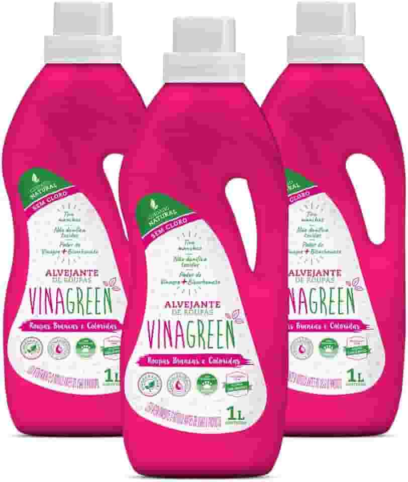 Kit 3 Alvejante Natural Sem Cloro Fórmula Com Vinagre Bicarbonato Líquido 1L para Roupas Brancas Coloridas Hipoalergênico Adukto Criança Bebê