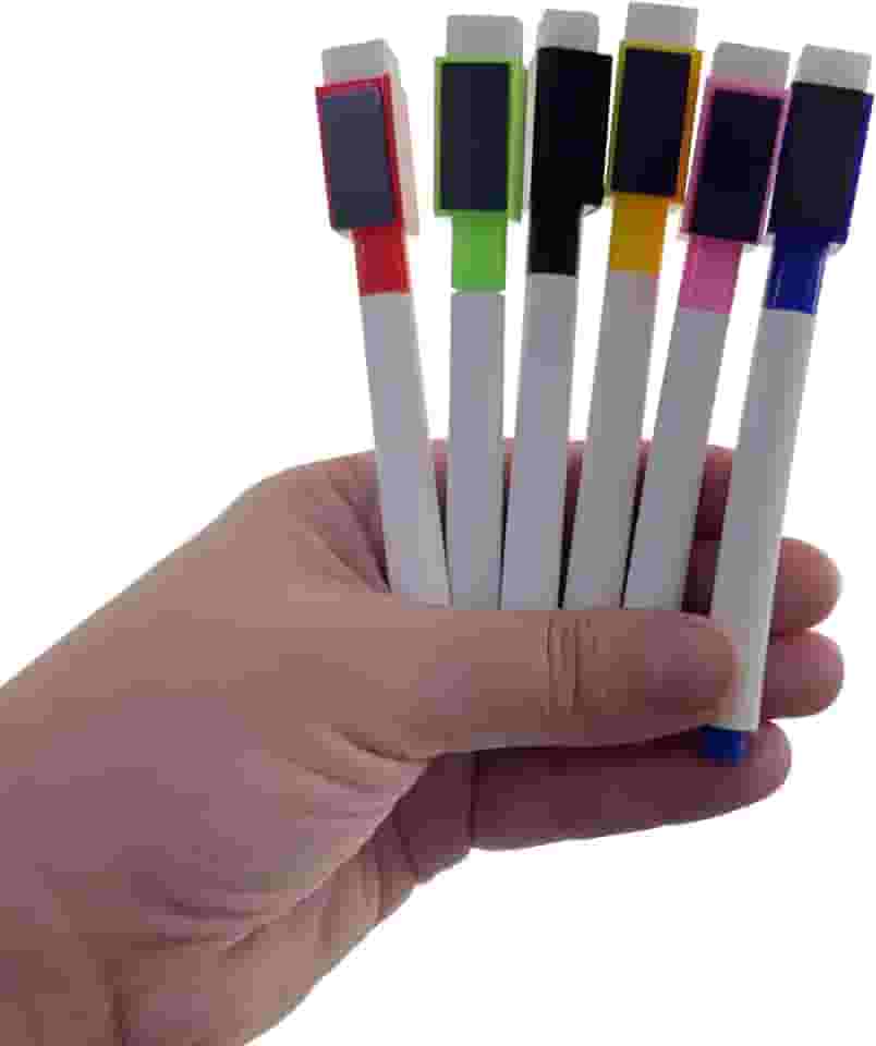 Kit 6 Pçs Caneta Quadro Branco Marcador Magnética Apagador e Imã Porta Recados Geladeira Coloridas (1)