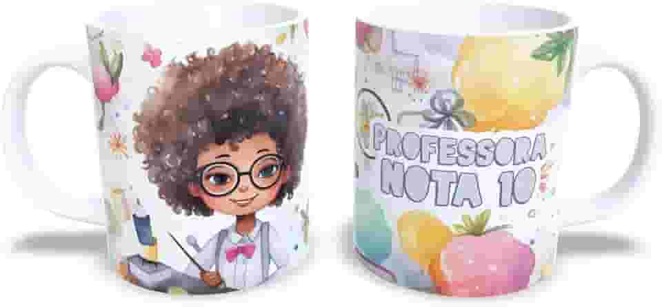 Caneca Professora Floral em Cerâmica, 325ml, Decorada com Flores Coral e Mensagem Melhor Professora, para Presente Dia dos Professores (14111)