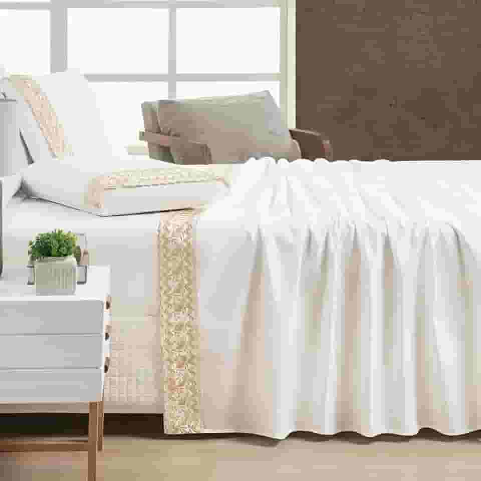 RAVATEX Casa, Jogo de Lençol Algodão Egípcio 400 Fios Queen Supreme 04 Peças Off White