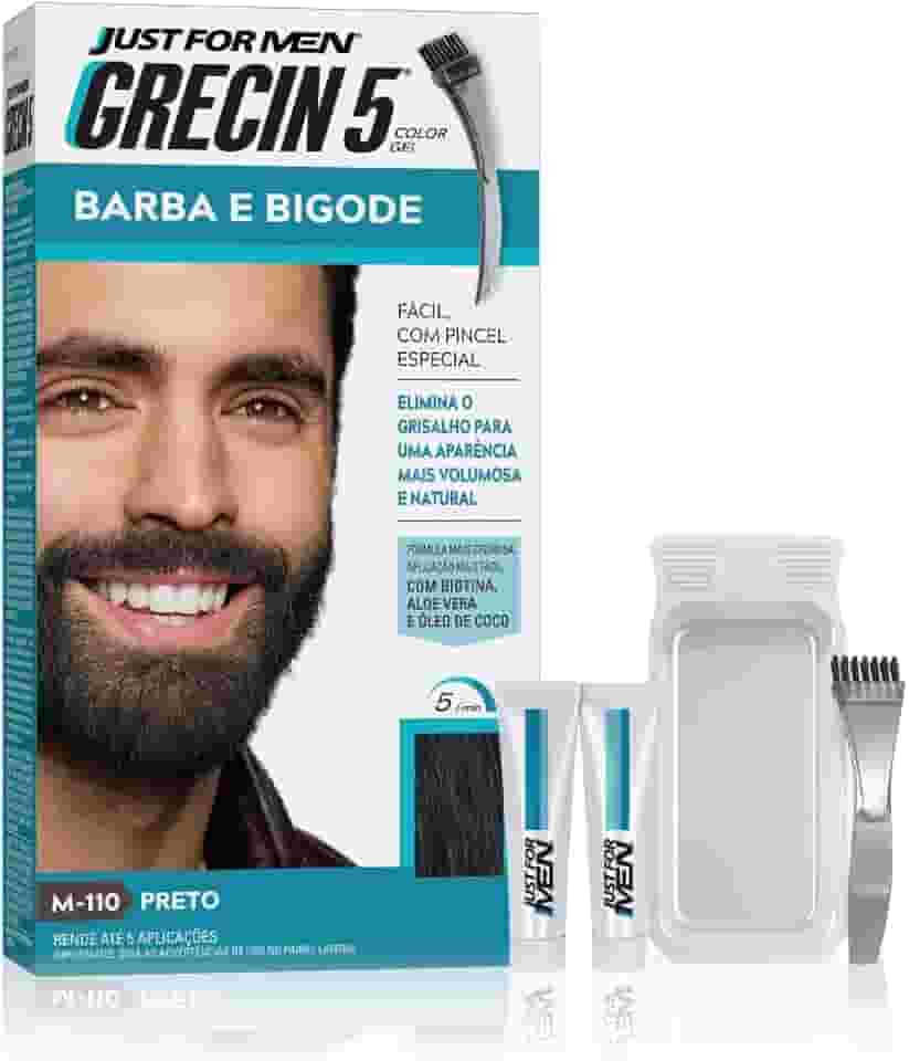 Just For Men Grecin 5 Color Gel, Tonalizante que Elimina o Grisalho, Ideal para Barba e Bigode, Cor M110, Preto, 28g