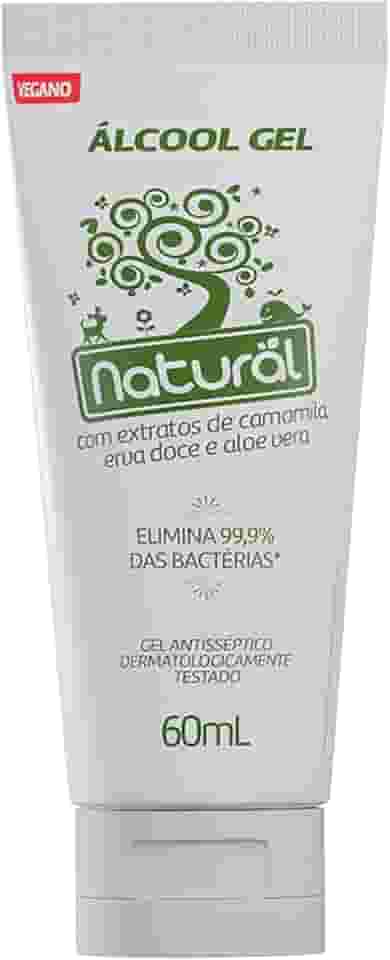 NATURAL Álcool Gel com Extratos Orgânicos de Camomila, Erva-doce e Aloe Vera - Protege, Hidrata e Perfuma - Não Resseca a Pele - 60ml