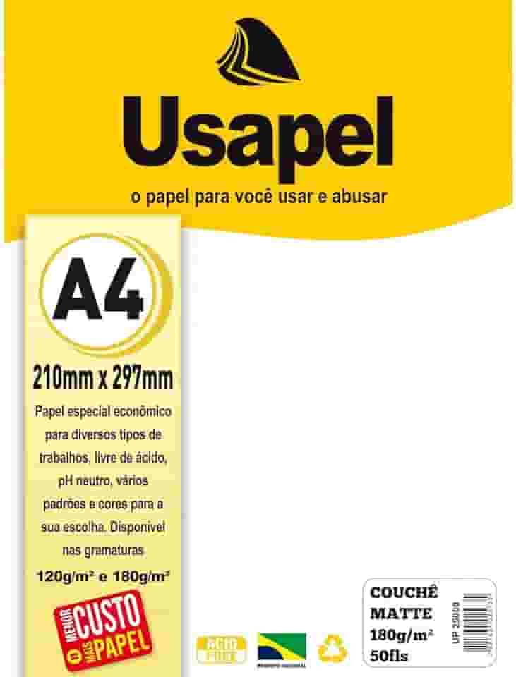 Papel A4 Couche Usapel Matte Branco 180g. - Caixa com 50, Filiperson, 25000, Branca