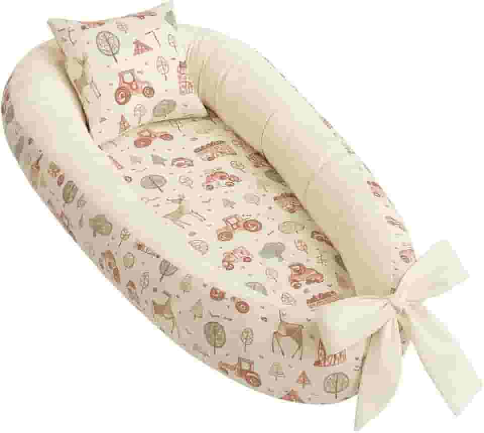 Ninho redutor de berço bebê percal 100% algodão + Almofada Anatomica Estampada Unissex (Caminho Da Selva Verde)