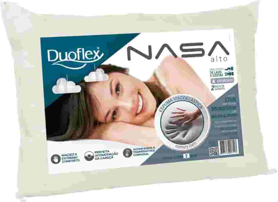Travesseiro Nasa Alto, Duoflex, 100% Algodão, Bege, 50cmx70cm