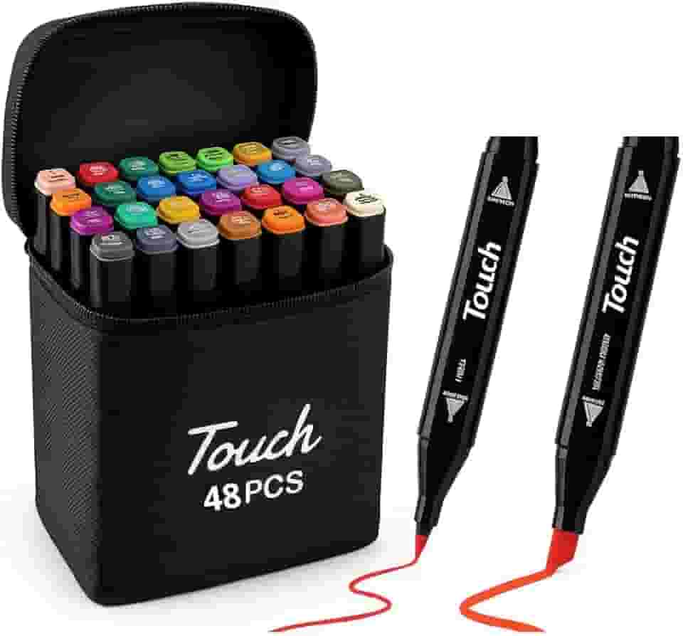 Kit Canetinhas Touch 36 48 60 80 Cores Canetas Profissionais Ponta Dupla Marcador Para Colorir Bobbie Goods Pintar Desenhos e Escolar com Estojo (48)