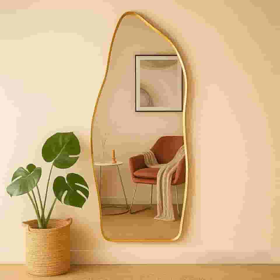 Espelho Orgânico Magnus 90x40cm Dourado – Para Banheiro, Quarto, Closet e Hall Estilo Contemporâneo