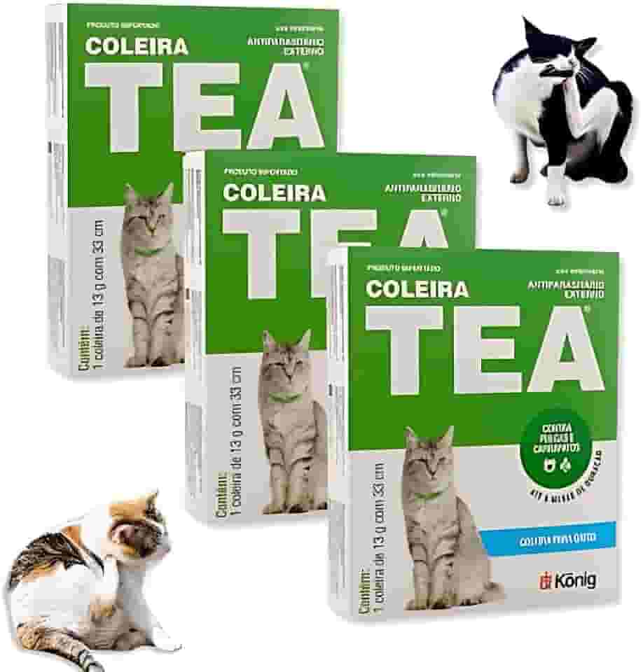 Kit 03 Coleiras Antipulga e Carrapato TEA para Gatos
