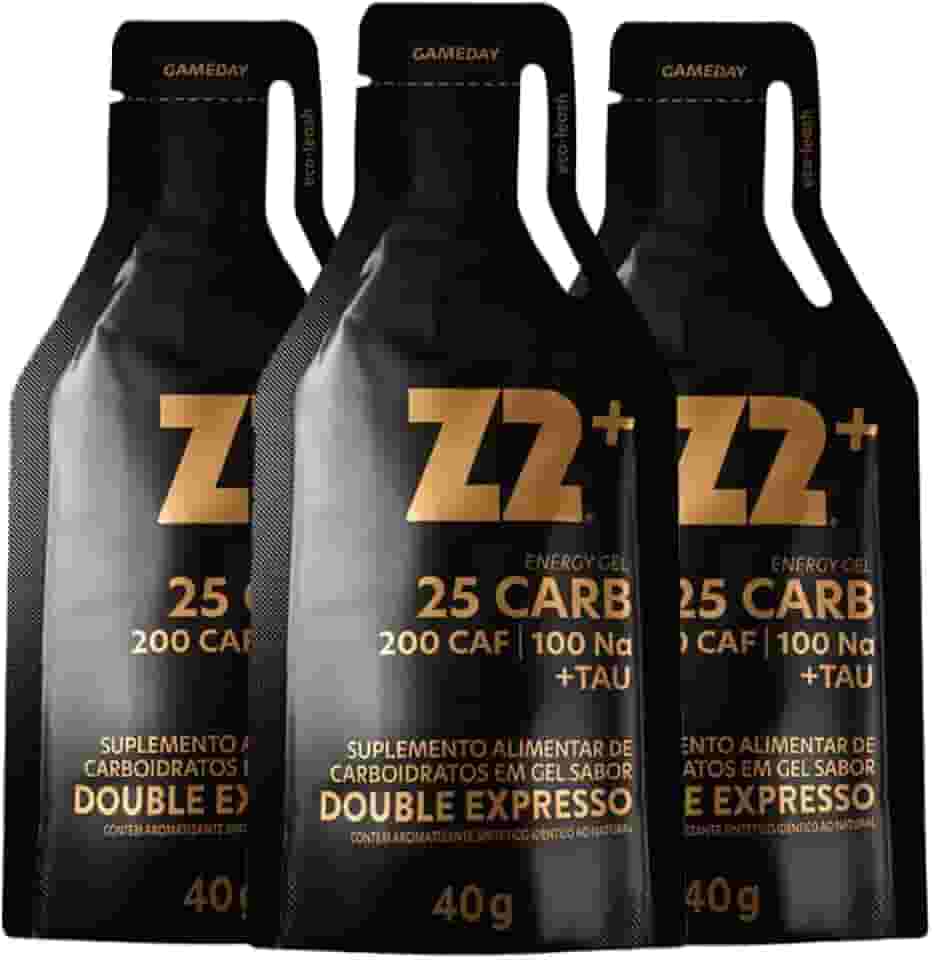 Z2+ Energy Gel Sabor Double Expresso - 200mg de Cafeína - Suplemento Alimentar de Carboidratos em Gel Líquido para Atletas de Alto Rendimento - Linha Gameday - Box 03 Sachês 40g Cada
