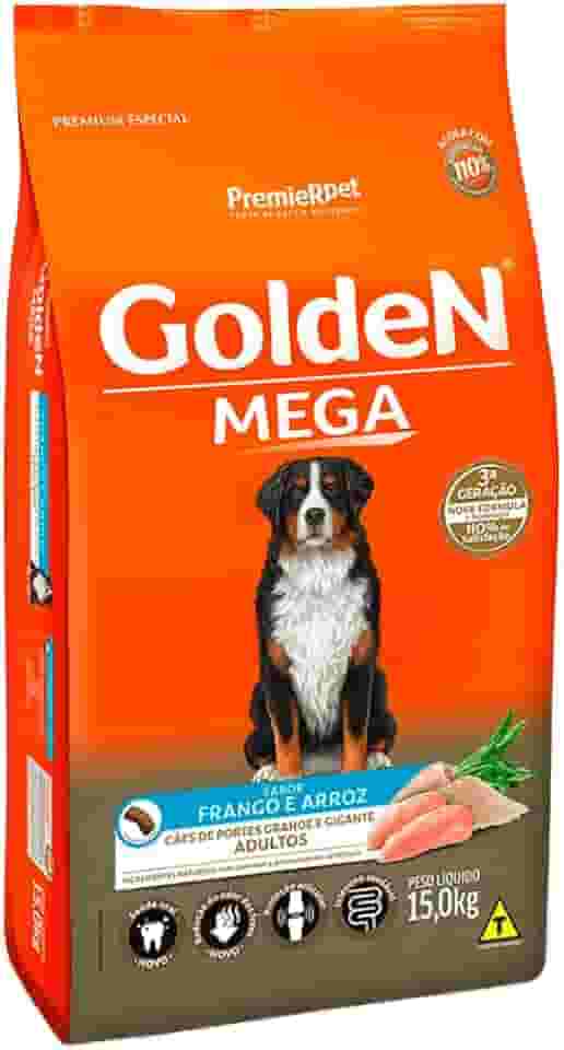 Ração Golden Mega para Cães Adultos de Raças Grandes Sabor Frango e Arroz, 15kg Premier Pet Para Todas Grande Adulto,