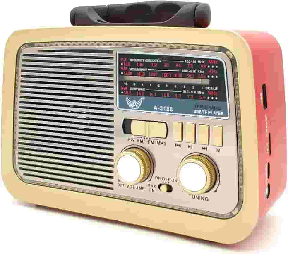 Rádio Retrô Portátil Mp3 Usb Cartão Sd Am Fm C/bluetooth (Vermelho)