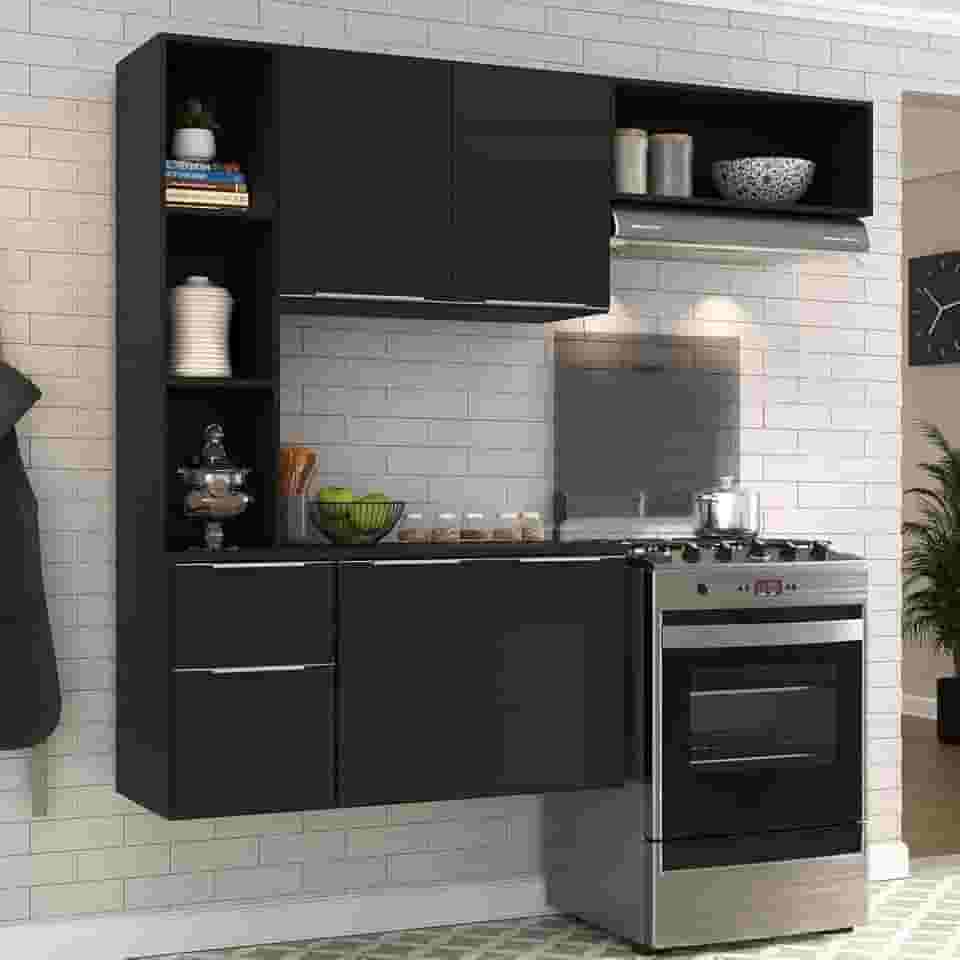 Cozinha Compacta Completa com Armário e Balcão Sofia Mp2001 Preta – Multimóveis, Design Moderno e Espaçoso