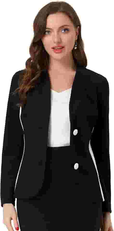 Blazer feminino para escritório, cor contrastante, manga comprida, sem colarinho, para trabalho
