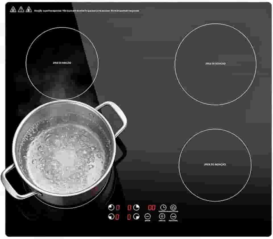 Cooktop de Indução 4 bocas controle independente 7000 W, 9 níveis de potência, trava para crianças, Controle de toque, cozinha moderna e elegante, 220V