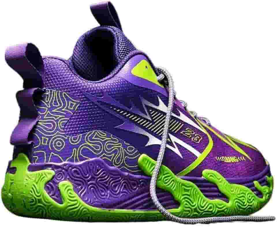Bolognifi Tênis de basquete de cano alto masculino, calçados esportivos de treinamento de malha, solas de borracha ao ar livre, botas de basquete antiderrapantes, tênis de corrida(Purple,41 BR)