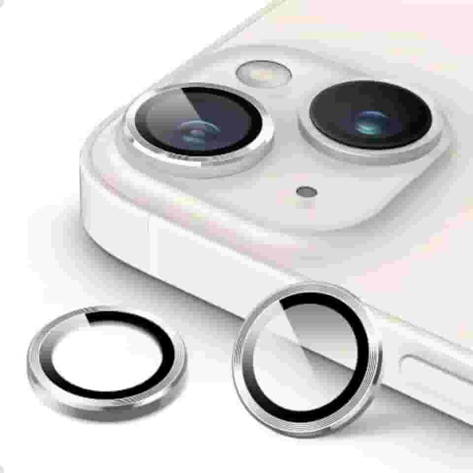 Proteção Lente 14/15 E 14 Plus /15 Plus Lente Câmera Protetor Película Aro Simples Compatível iPhone Kit (Prata)