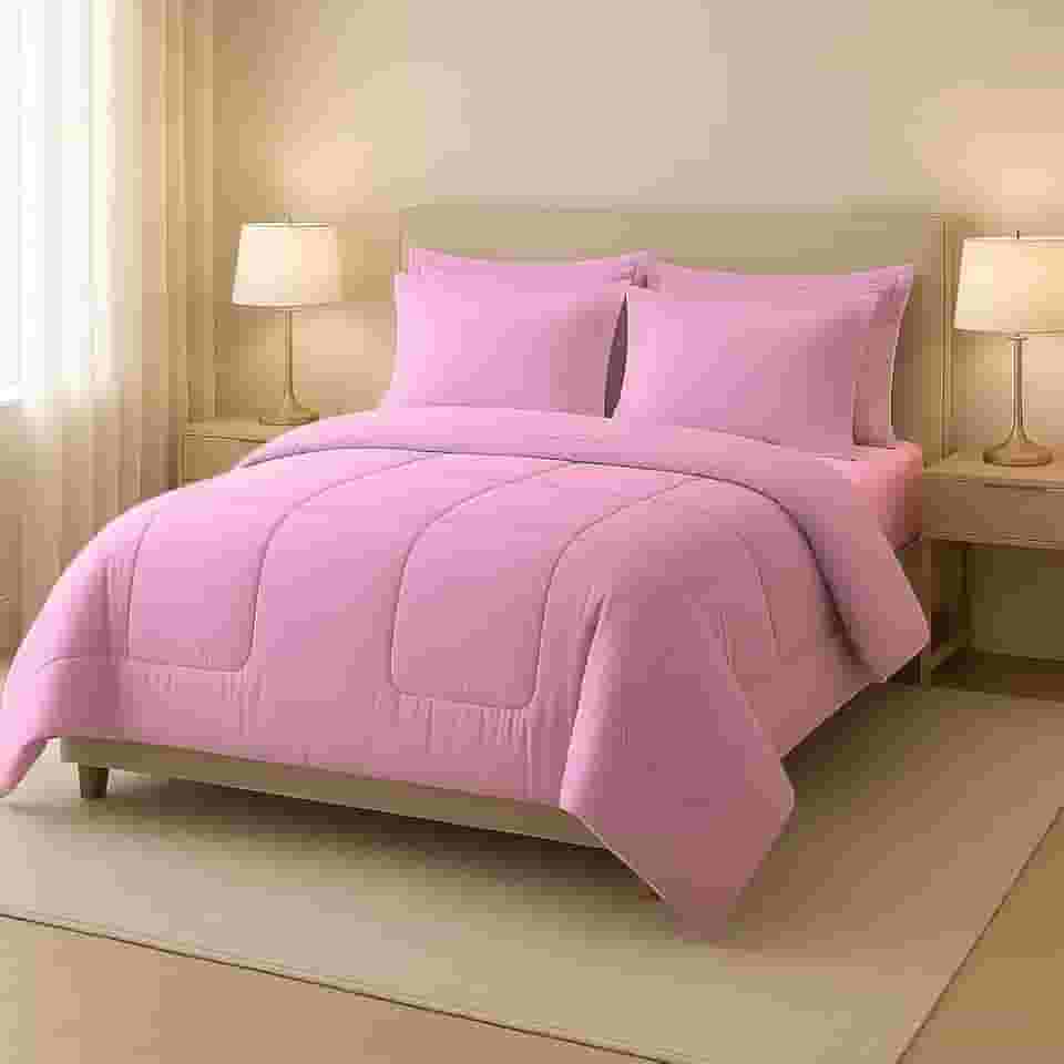 Kit Edredom Casal Jogo de Cama Leve Para Verão (6 Peças, Rose)