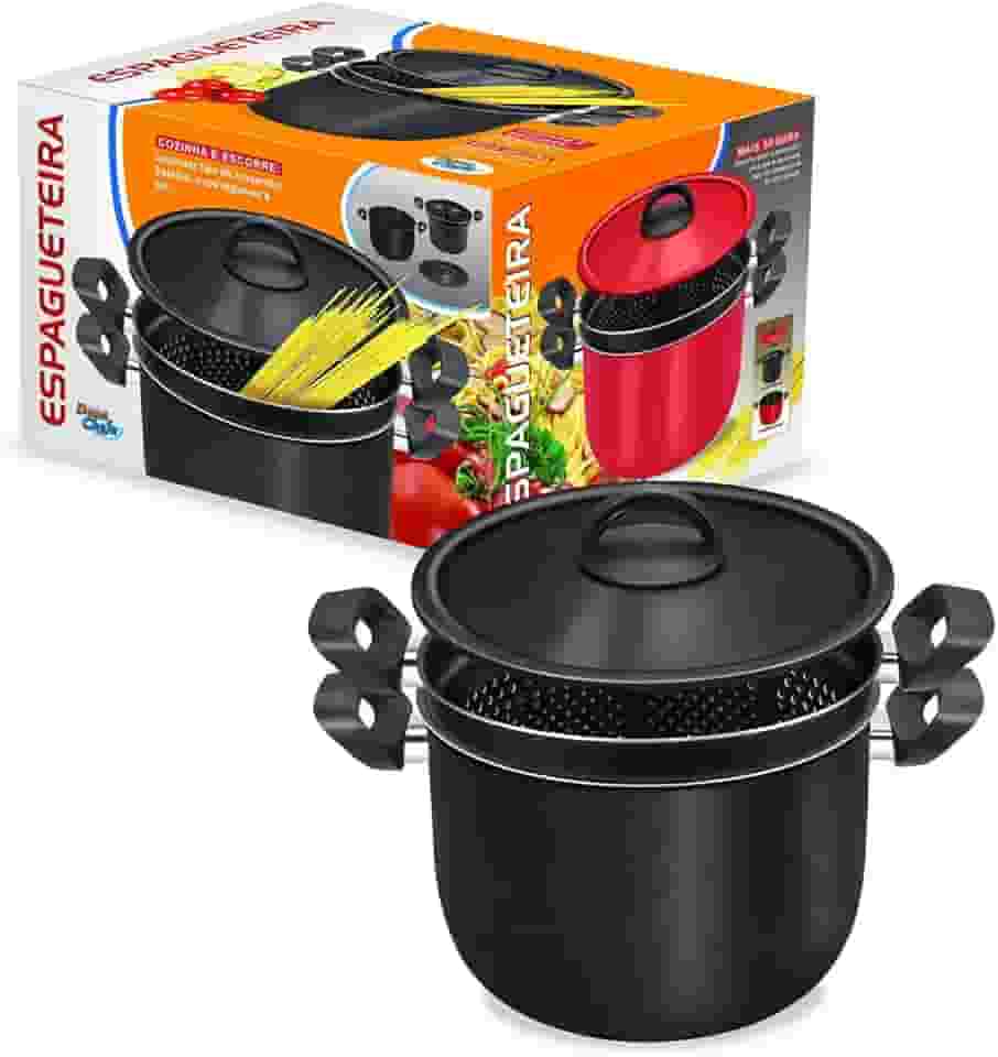 Panela Espagueteira 2 Em 1 Antiaderente Preta 6 L Dona Chefa