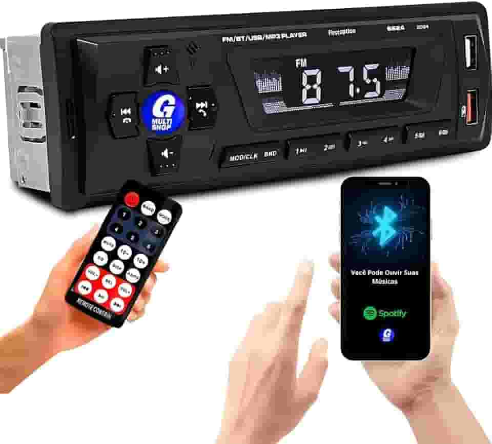 Mp3 Player Som Carro Usb Aux Cartão Sd Rádio Fm com Bluetooth + Controle