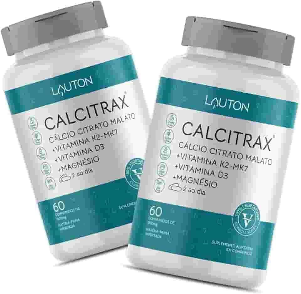 CALCITRAX CÁLCIO CITRATO MALATO+VIT K2-MK7+VIT D3+MAGNÉSIO- LAUTON NUTRITION - 120 COMPRIMIDOS – 100% VEGAN0 – CÁLCIO PARA OS OSSOS