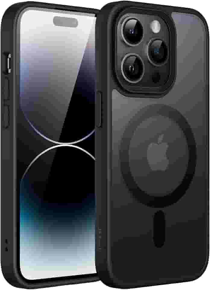 JETech Capa Magnético para iPhone 14 Pro 6,1 Polegadas Compatível com MagSafe, Case Capinha Translúcido Fosco Verso Fina à Prova de Choque Tampa (Preto)