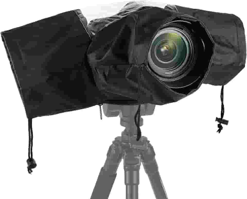 Capa de chuva para câmera, mini capa de câmera à prova d'água, capa de chuva de nylon com cordão e mangas, adequada para câmeras SLR com vários visores de lentes longas e curtas