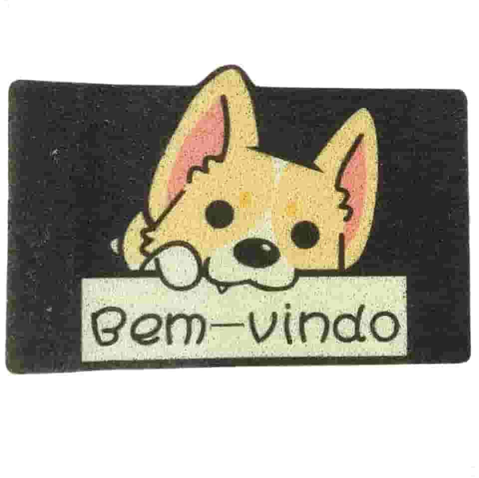 Tapete Capacho Porta de Entrada Pets 'Bem-vindo' 100% Poliéster Emborrachado 60cm x 40cm Para Receber Com Estilo (Cachorro Plaquinha)