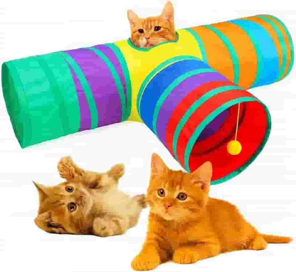 Brinquedo Túnel para Gatos 3 Entradas com Bolinha – Dobrável, Interativo, Estimula Instintos, Reduz Estresse e Garante Diversão Pet