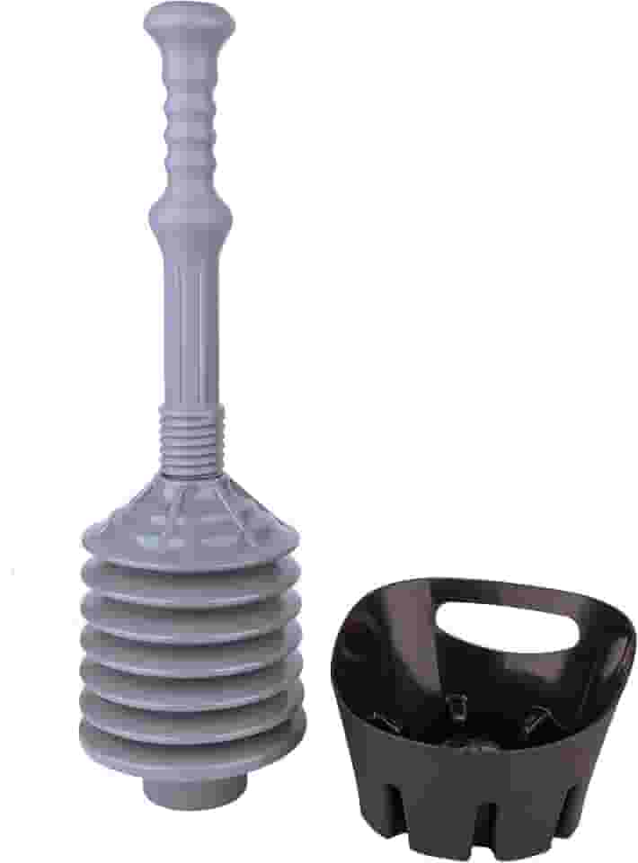 JS Jackson Supplies Desentupidor de sanita acordeão de fole cinza com bandeja de armazenamento preta