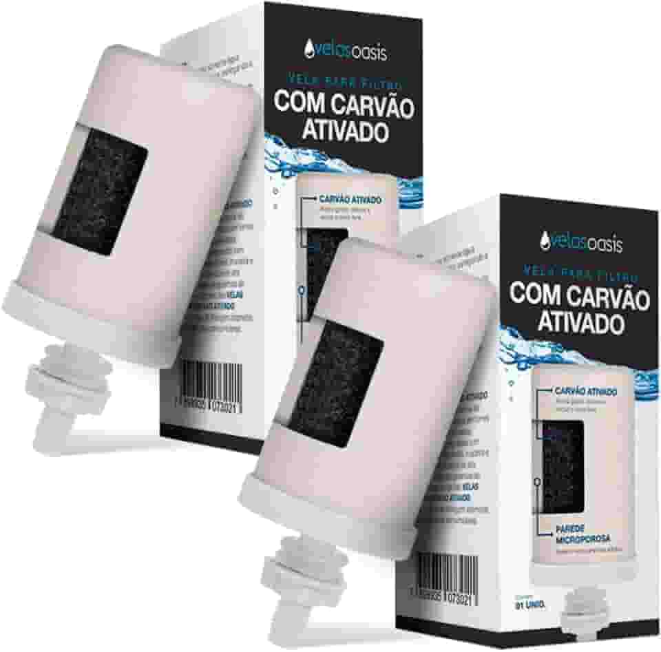 Kit com 2 Velas Oasis com Carvão Ativado | Filtro de Barro e Purificador por Gravidade | Água Alcalina, Pura e Saudável | Filtra Impurezas, Reduz Cloro e Odor | Alta Eficiência e Compatibilidade