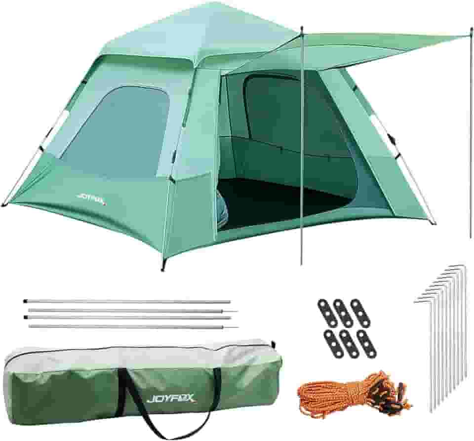 JOYFOX Barraca Automática Pop-Up 3-8 Pessoas Impermeável 210D Oxford UPF50+ com Vestíbulo e Janelas de Malha para Camping, Praia e Viagem – Montagem Instantânea