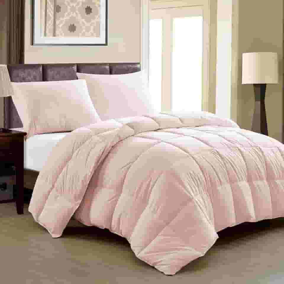 Edredom Toque de Plumas Dupla Face, Microfibra Plumage Liso Quadriculado (Rose, Casal)