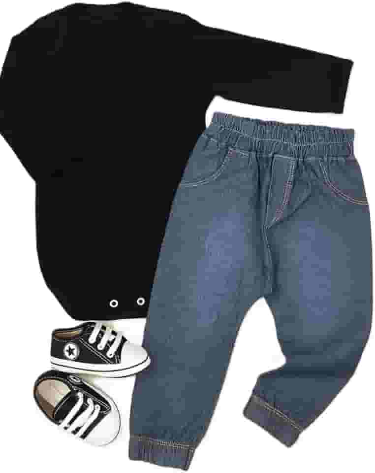 Kit 3 Peças Bebê Estilo Urbano com Body, Calça e Tênis Loja Era Uma Vez 0-12 Meses