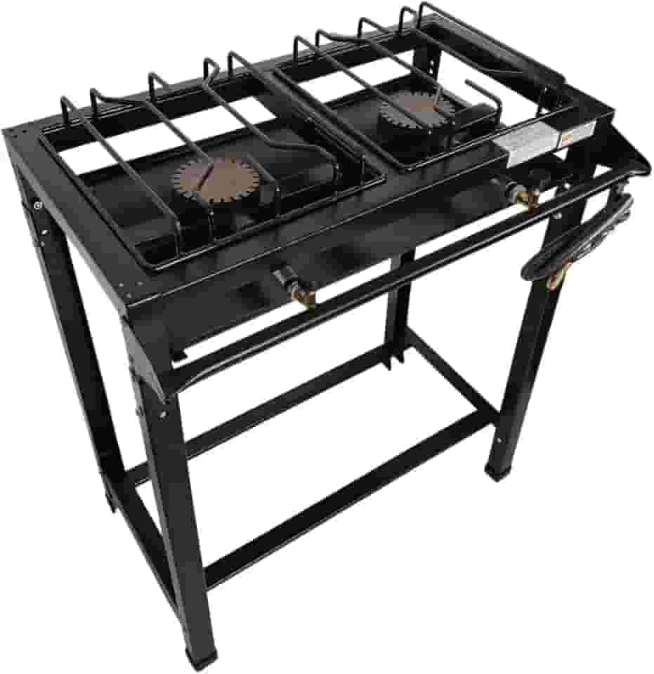 Fogão Industrial 2 Bocas Alta Pressão, Queimadores Ferro Fundido, 65x35x80cm, Preto, com Mangueira e Registro, Gás GLP