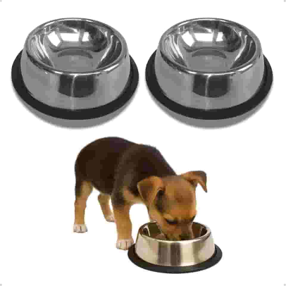 KIT 2 Comedouro de Inox 250ml para Cães e Gatos Mini Filhotes Pote Ração Água Bebedouro Antiderrapante