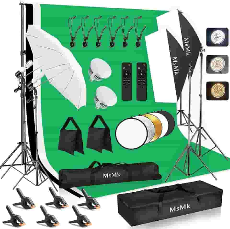[Lâmpada LED atualizada] Kit de iluminação fotográfica 2,6 x 3 m, sistema de suporte de pano de fundo fotográfico e guarda-chuvas LED 6400K 85W Softbox Kit de iluminação contínua para estúdio