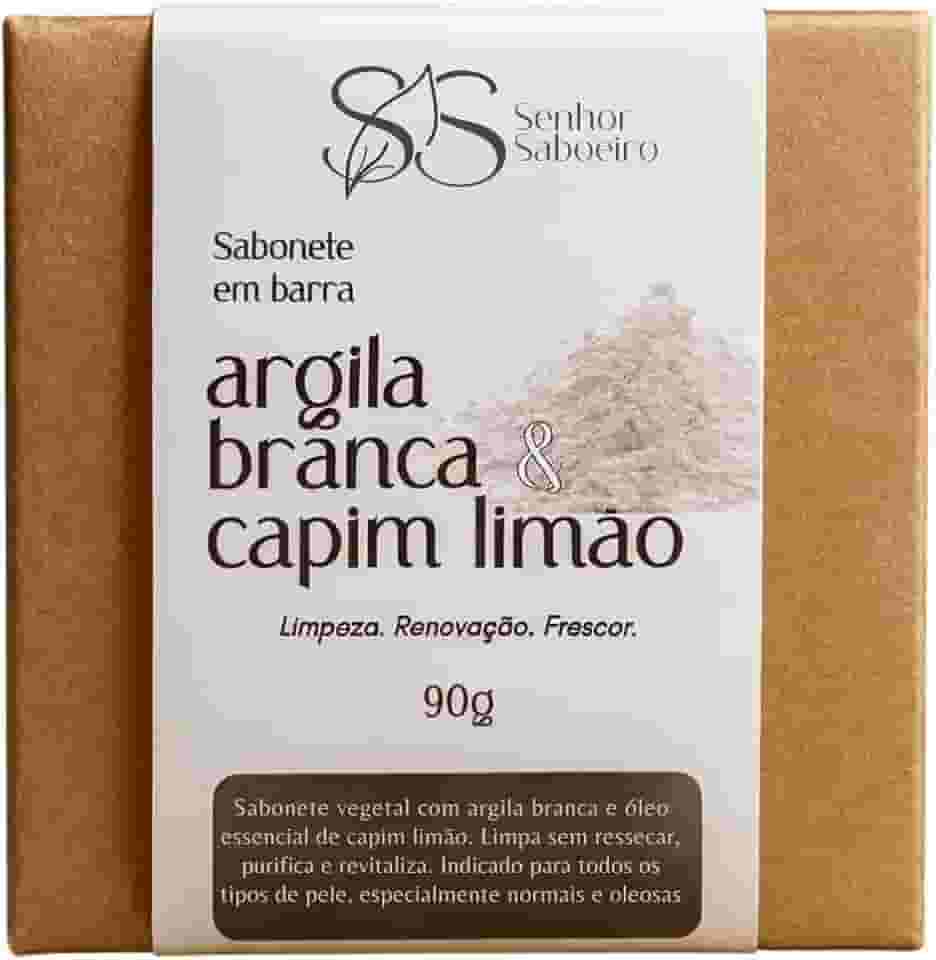 Sabonete de Argila Branca Natural Senhor Saboeiro Reduz Manchas Clareador Facial Hidratante 90g
