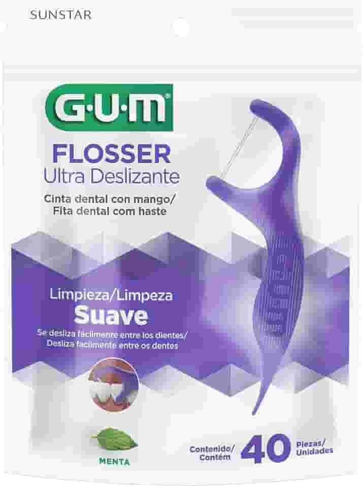 Flosser GUM Ultra Deslizante, Fio Dental com haste, Sabor Menta, 40 unid., Gum, Roxo