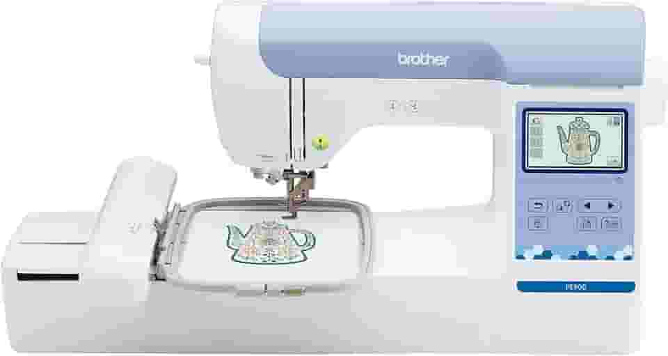 Brother Máquina de bordar PE900, 193 designs embutidos, área de aro de 12,7 cm x 17,7 cm, tela sensível ao toque LCD grande de 9,4 cm, porta USB, 13 estilos de fonte, branco