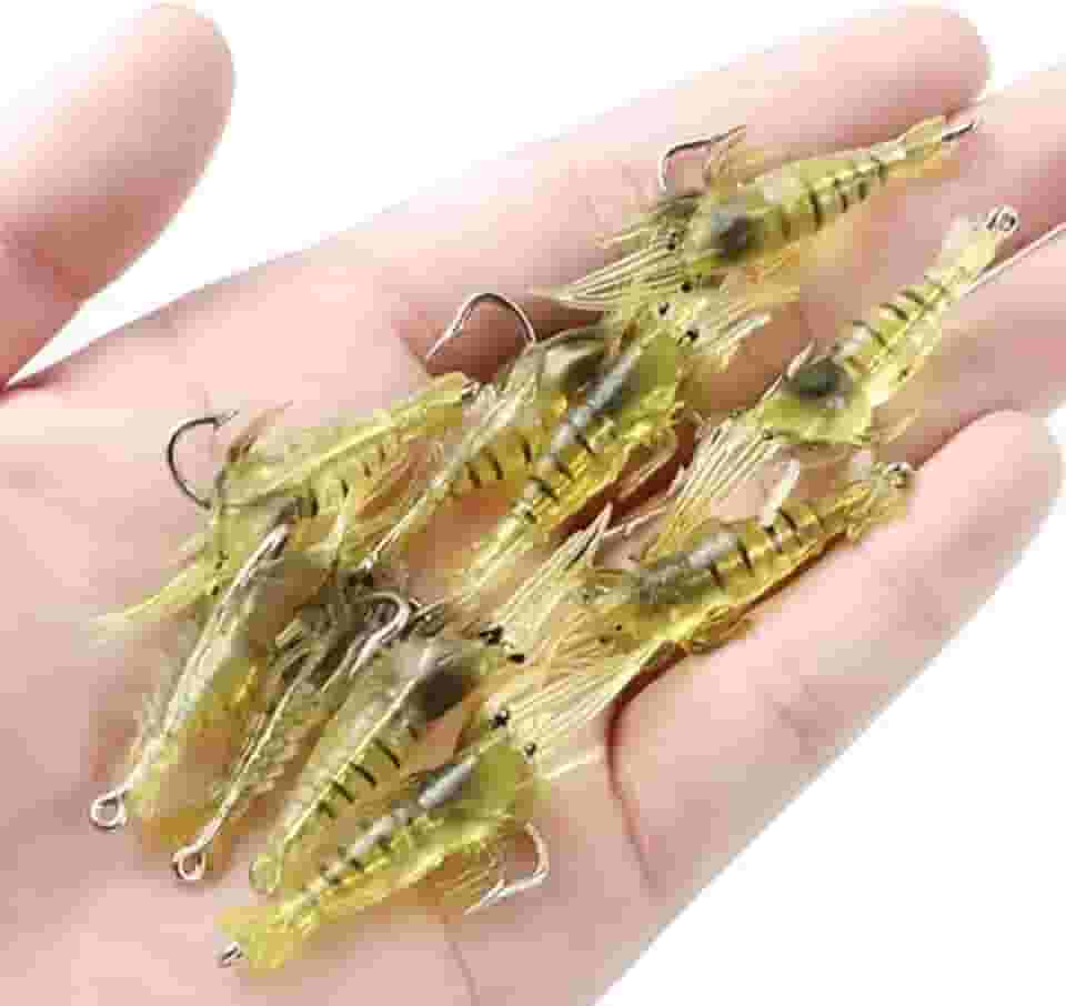 Kit 10 Isca Artificial Camarão Silicone Aromatizada Anzol Pesca