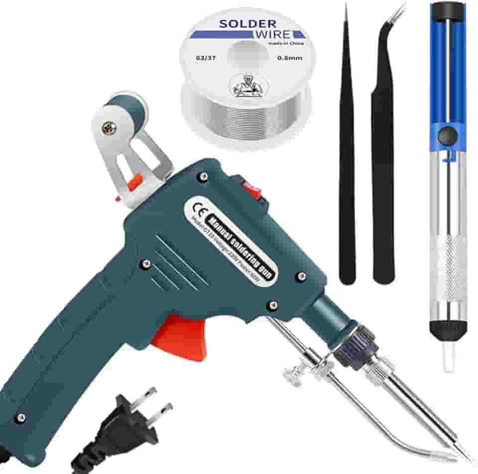 Kit de Solda 60W 220V Uniwity com Pistola Automática, Sugador, Fio de Estanho e Pinças – Ferramenta Completa para Reparo Eletrônico com Alimentação Contínua