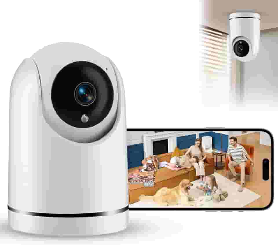 Câmera de Segurança Wi-Fi Interna, Câmera Inteligente com Rotação 360°, 2MP Full HD, Visão Noturna Colorida, Detecção de Movimento Humano, Áudio Bidirecional, Seguimento Automático
