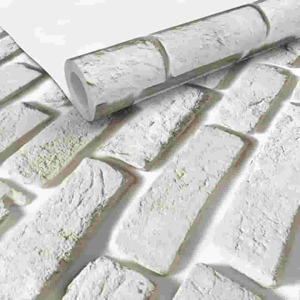 Papel Adesivo Parede Contact Tijolinho Branco 3D 5 metros = 1 Rolo de 5m X 45cm Sala/Quarto