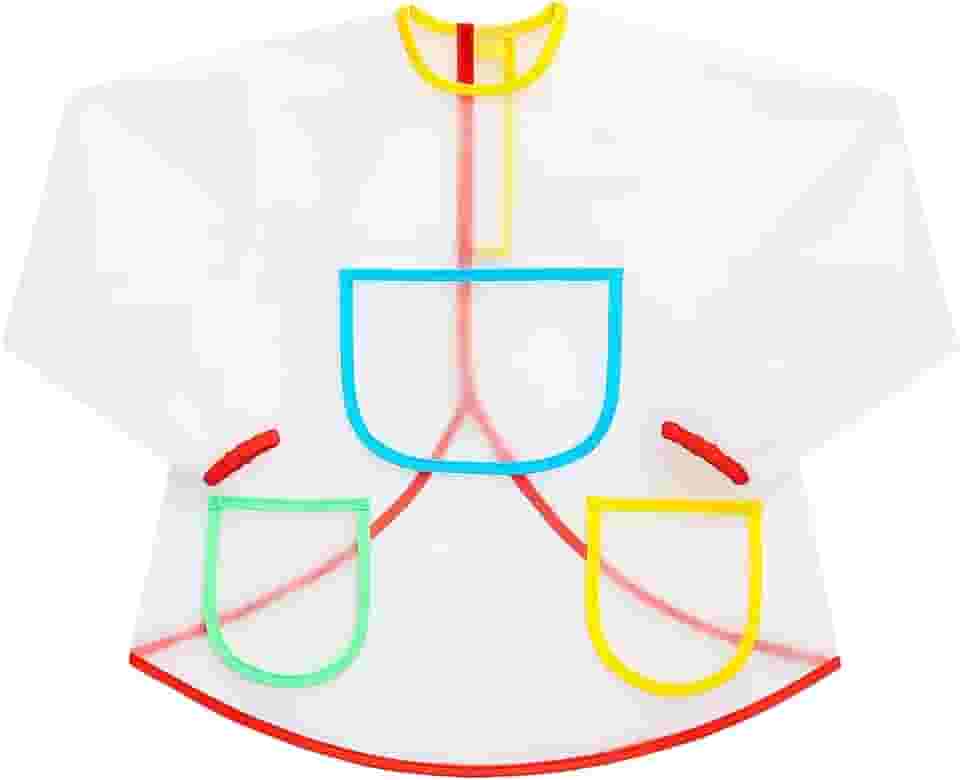Avental Infantil, Manga Comprida, Bolsos Coloridos, Impermeável, Para Pinturas e Atividades Artísticas